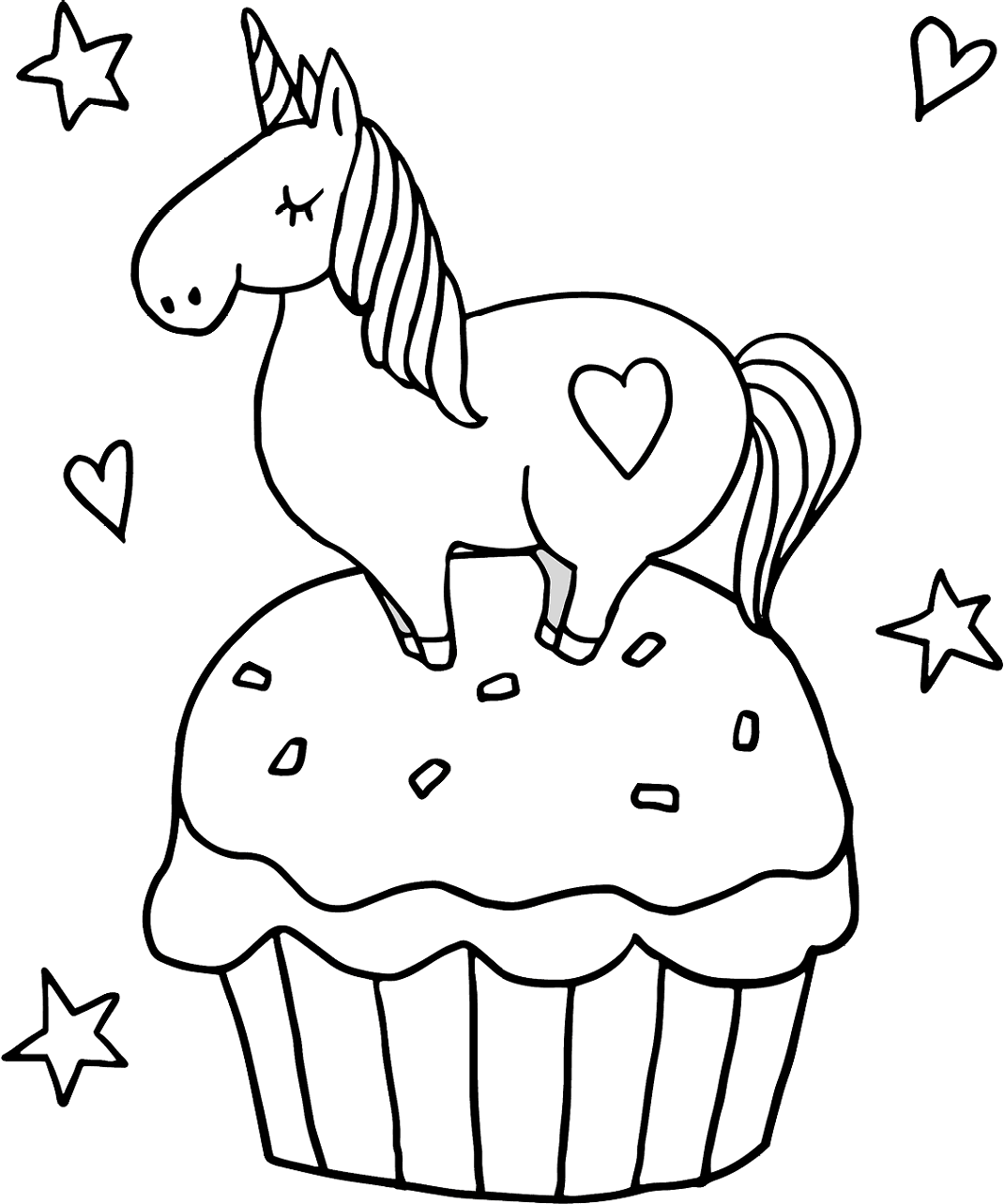 Delicious cupcake with unicorn coloring book